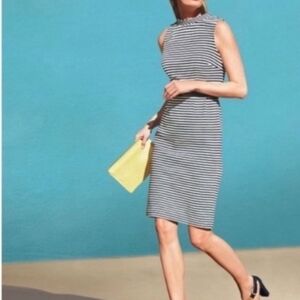 NWOT Boden Ponte Cotton Blend Navy/white Striped Fitted Dress Size 6